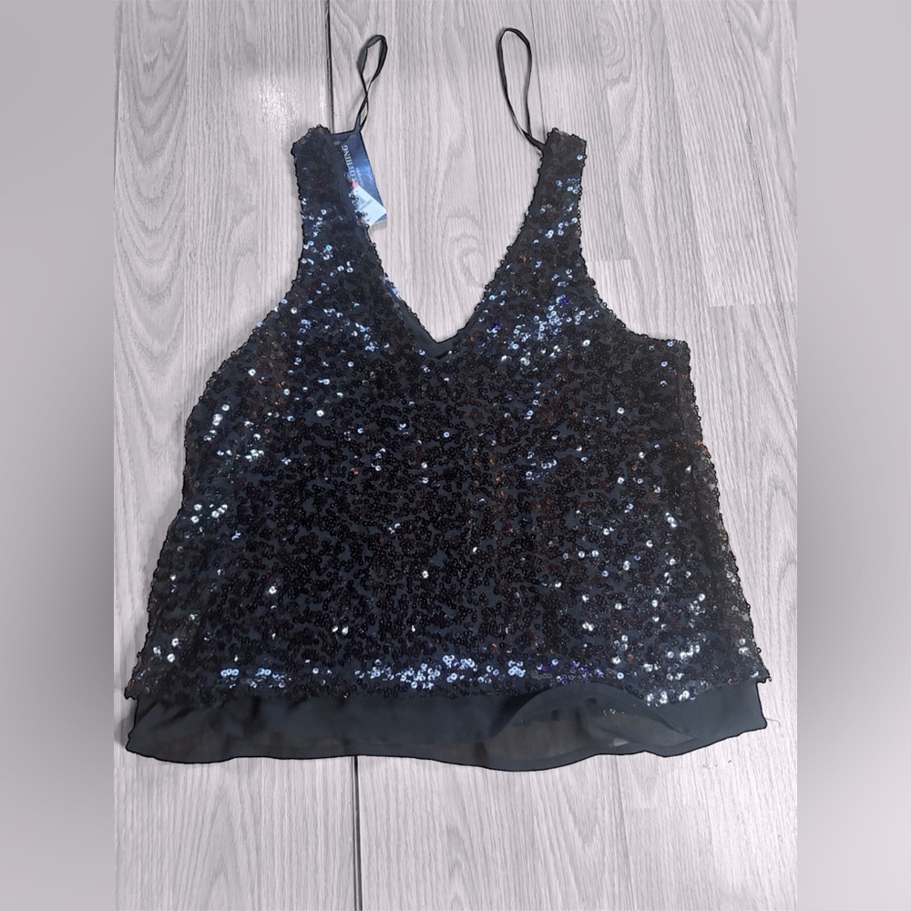 NWT Women’s Black Sequin Tank Top - Picture 3 of 8